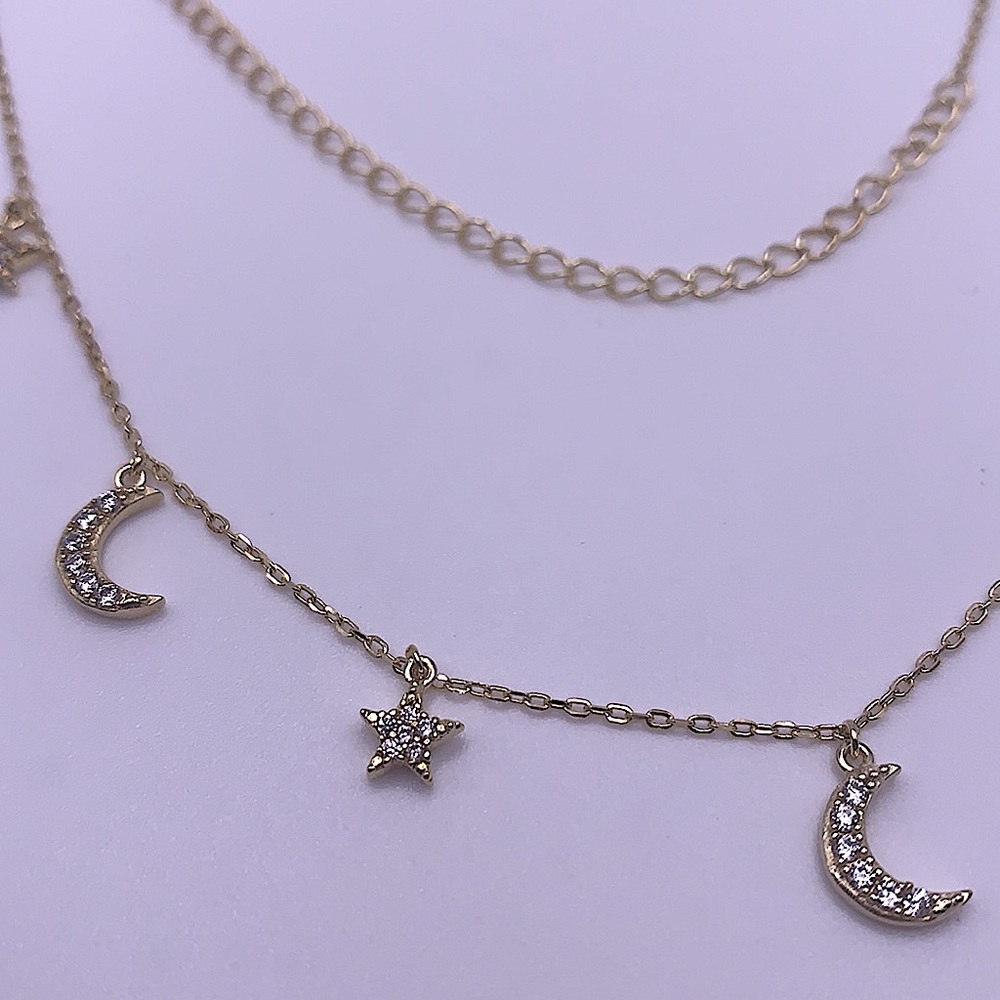 Gold Chain With Pave Moon and Star Charm Necklace - NEW - Picture 3 of 4